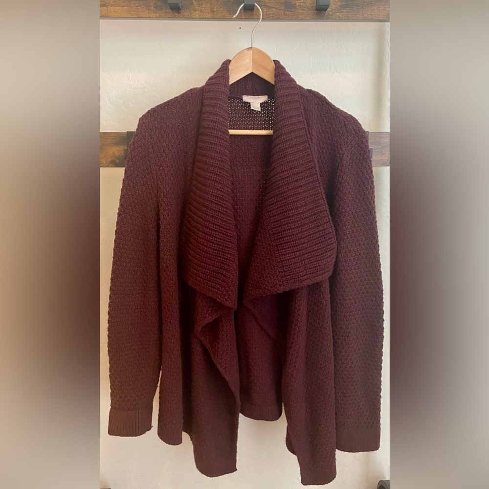 Ann Taylor LOFT Outlet Knit Waterfall Sweater Plum Size LP